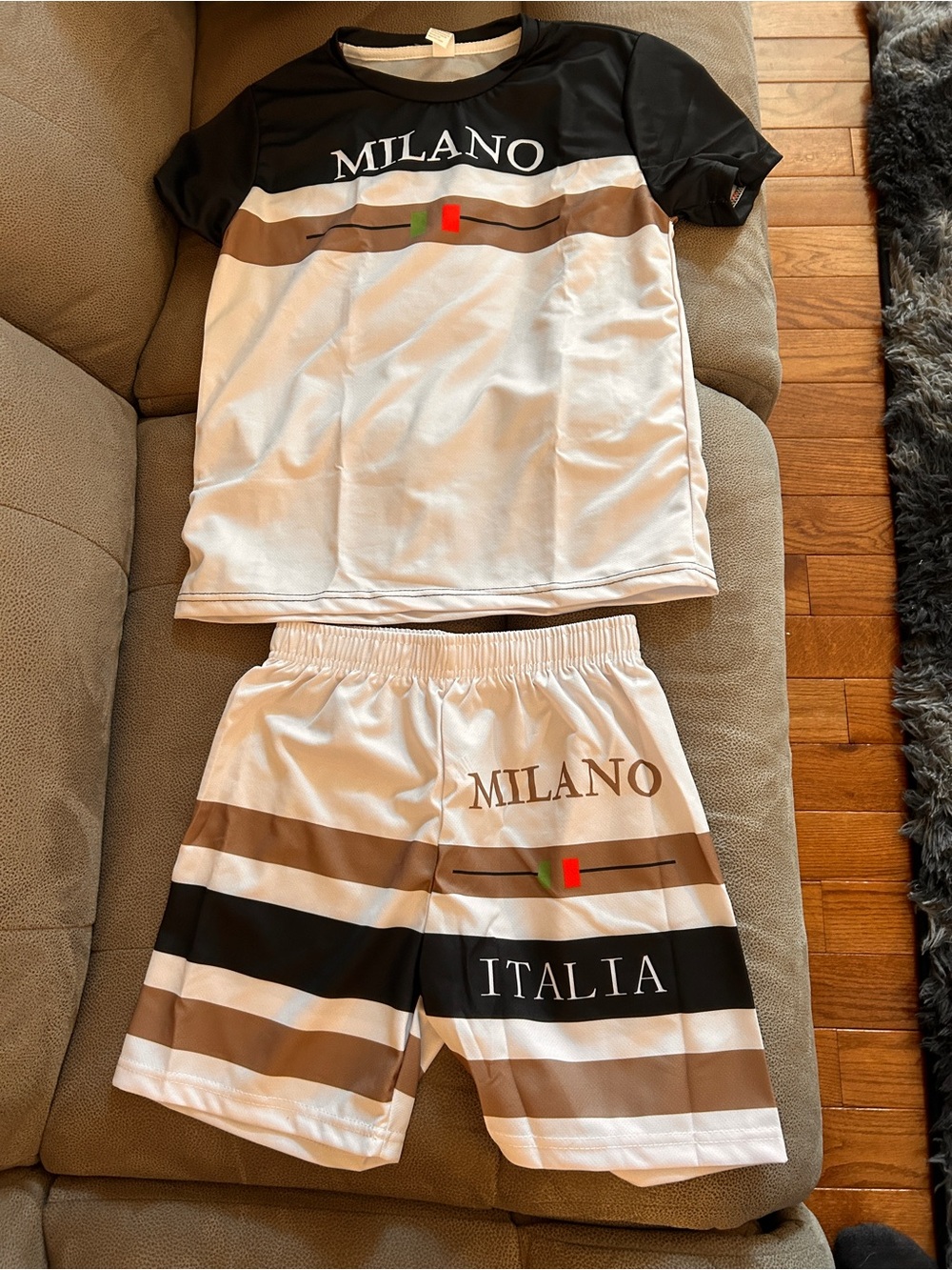Milano Kids Striped Pajama Set in White, Black and Brown
